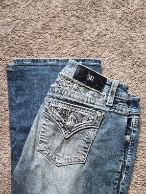 Miss Me Chloe Blue Washed Bootcut Jeans with Contrast Stitching